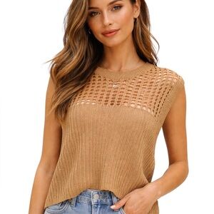 Do Everything in Love Women's Brown/Camel Crochet Knit Sweater Vest NWT!!